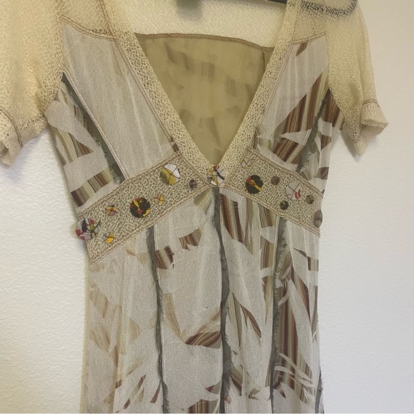 Vintage 90's Y2K Legatte Jeans Brown White Printed Slip Dress Deep Vneck… - Picture 3 of 10